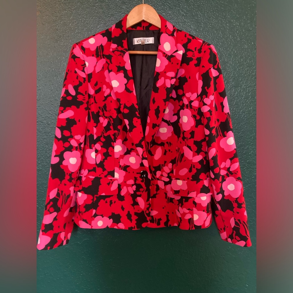 Kasper Red and Pink Floral Blazer Jacket size 12 GUC